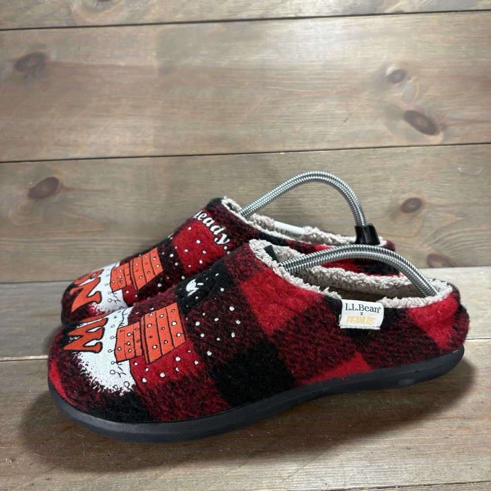 ll bean daybreak womens size 10 shoes red plaid snoopy slip on comfort slippers